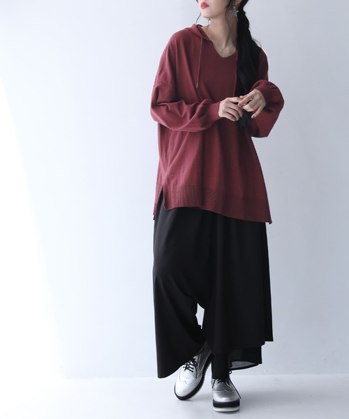 osharewalker（オシャレウォーカー）の「【廃盤】『フード付き綿ニットパーカー』（パーカー・レディース・チャコールグレー/ベージュ/ネイビー/ブラウン/グリーン/モカ/ブルーグリーン/ワイン/ブラック/ラベンダー・FREE）」の16枚目の写真