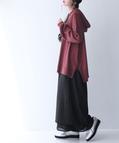 osharewalker（オシャレウォーカー）の「【廃盤】『フード付き綿ニットパーカー』（パーカー・レディース・チャコールグレー/ベージュ/ネイビー/ブラウン/グリーン/モカ/ブルーグリーン/ワイン/ブラック/ラベンダー・FREE）」の17枚目の写真