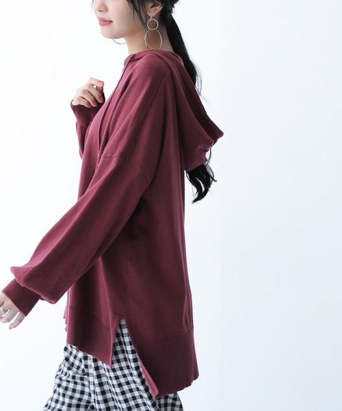 osharewalker（オシャレウォーカー）の「【廃盤】『フード付き綿ニットパーカー』（パーカー・レディース・チャコールグレー/ベージュ/ネイビー/ブラウン/グリーン/モカ/ブルーグリーン/ワイン/ブラック/ラベンダー・FREE）」の20枚目の写真