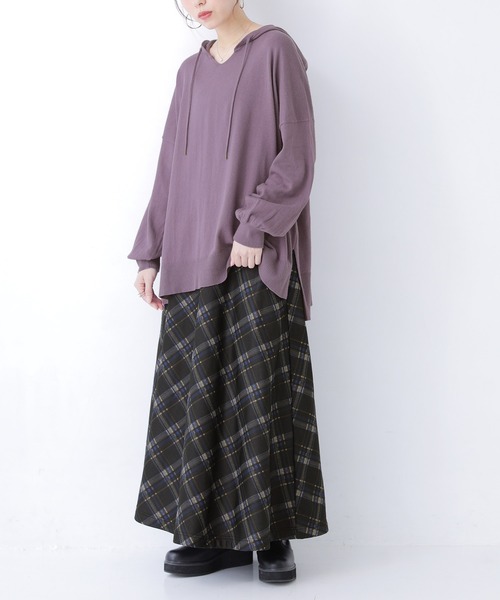 osharewalker（オシャレウォーカー）の「【廃盤】『フード付き綿ニットパーカー』（パーカー・レディース・チャコールグレー/ベージュ/ネイビー/ブラウン/グリーン/モカ/ブルーグリーン/ワイン/ブラック/ラベンダー・FREE）」の13枚目の写真