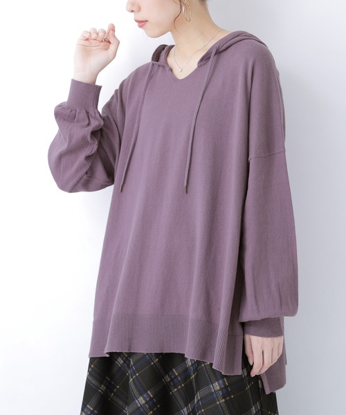 osharewalker（オシャレウォーカー）の「【廃盤】『フード付き綿ニットパーカー』（パーカー・レディース・チャコールグレー/ベージュ/ネイビー/ブラウン/グリーン/モカ/ブルーグリーン/ワイン/ブラック/ラベンダー・FREE）」の14枚目の写真