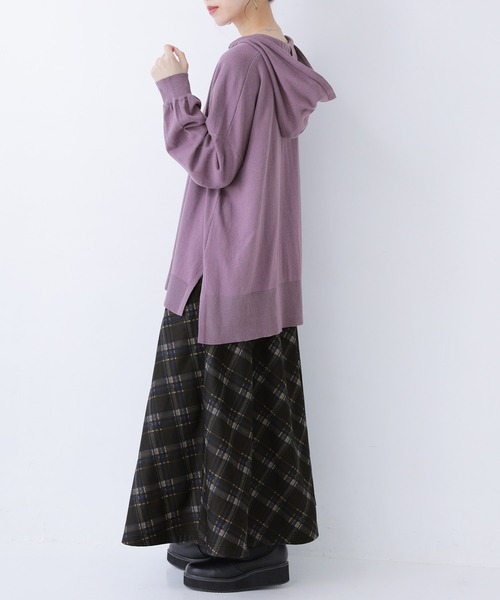 osharewalker（オシャレウォーカー）の「【廃盤】『フード付き綿ニットパーカー』（パーカー・レディース・チャコールグレー/ベージュ/ネイビー/ブラウン/グリーン/モカ/ブルーグリーン/ワイン/ブラック/ラベンダー・FREE）」の12枚目の写真