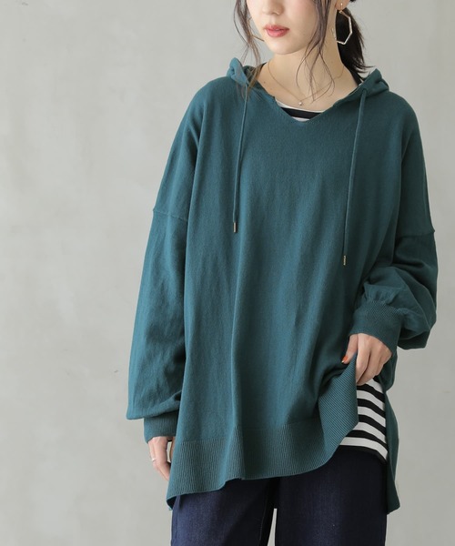 osharewalker（オシャレウォーカー）の「【廃盤】『フード付き綿ニットパーカー』（パーカー・レディース・チャコールグレー/ベージュ/ネイビー/ブラウン/グリーン/モカ/ブルーグリーン/ワイン/ブラック/ラベンダー・FREE）」の15枚目の写真