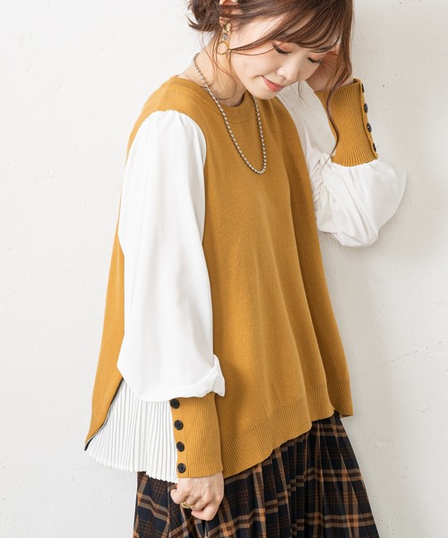 prose verse（プロズヴェール）の「サイドジッププリーツ切り替えニット（ニット/セーター・レディース・ブラック/グレー/マスタード・ﾌﾘ-）」の3枚目の写真