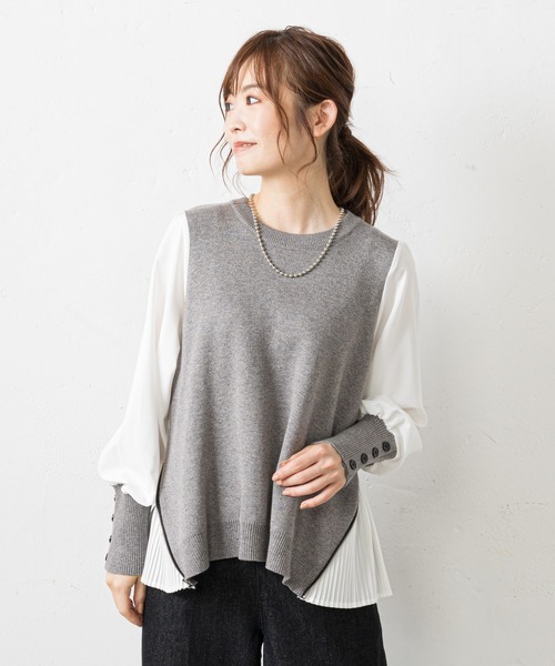 prose verse（プロズヴェール）の「サイドジッププリーツ切り替えニット（ニット/セーター・レディース・ブラック/グレー/マスタード・ﾌﾘ-）」の7枚目の写真