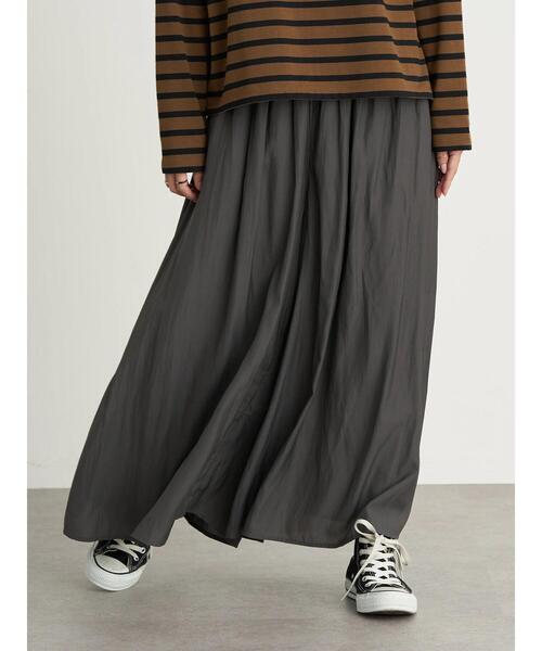 earth music&ecology（アースミュージックアンドエコロジー）の「サテンワイドパンツ ＊（その他パンツ・レディース・チャコールグレー/ダークブルー/ライトベージュ/テラコッタ・FREE）」の5枚目の写真