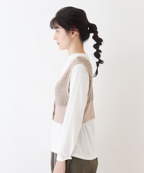 Cutie Blonde（キューティーブロンド）の「◆【S-L/2点セット】ニットビスチェ＋Tシャツ（Tシャツ/カットソー・レディース・ブラック系3/ブラック/ベージュ系3・01/03/02）」の13枚目の写真