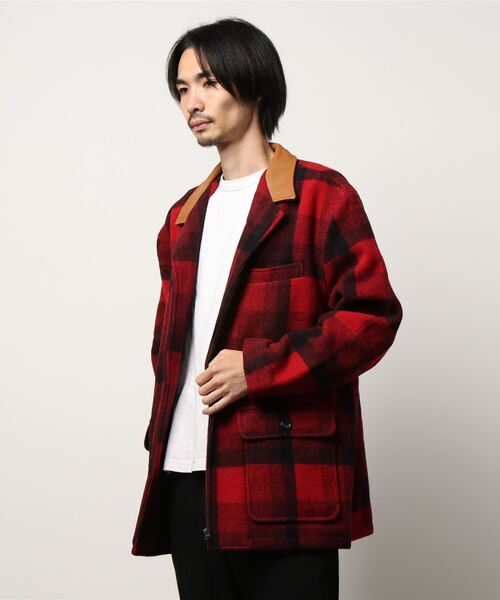 CORISCO(コリスコ)の「ウール混チェックジップテーラードジャケット(M1)(テーラードジャケット・メンズ・ブラウン/レッド・MEDIUM/LARGE)」の2枚目の写真