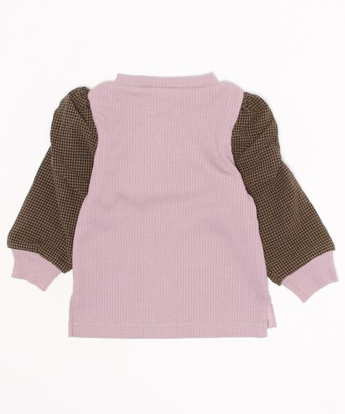 petit main（プティマイン）の「【リンク】ギンガムスリーブ長袖T（Tシャツ/カットソー・キッズ・ダークブラウン/アイボリー/ラベンダー・80ｃｍ/90cm/110cm/100cm/120cm/130cm）」の4枚目の写真