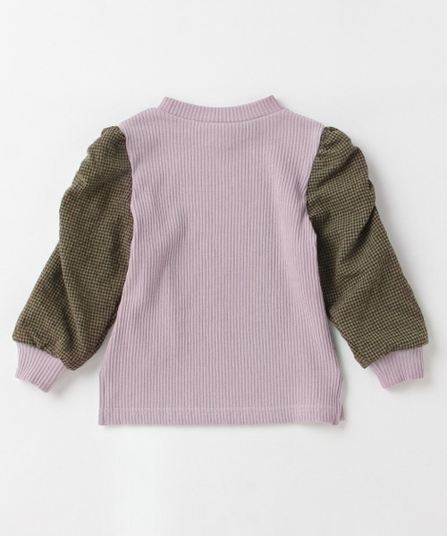 petit main（プティマイン）の「【リンク】ギンガムスリーブ長袖T（Tシャツ/カットソー・キッズ・ダークブラウン/アイボリー/ラベンダー・80ｃｍ/90cm/110cm/100cm/120cm/130cm）」の11枚目の写真