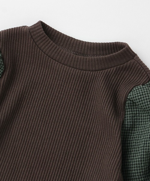 petit main（プティマイン）の「【リンク】ギンガムスリーブ長袖T（Tシャツ/カットソー・キッズ・ダークブラウン/アイボリー/ラベンダー・80ｃｍ/90cm/110cm/100cm/120cm/130cm）」の9枚目の写真