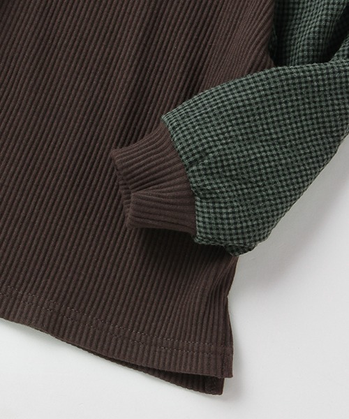 petit main（プティマイン）の「【リンク】ギンガムスリーブ長袖T（Tシャツ/カットソー・キッズ・ダークブラウン/アイボリー/ラベンダー・80ｃｍ/90cm/110cm/100cm/120cm/130cm）」の8枚目の写真