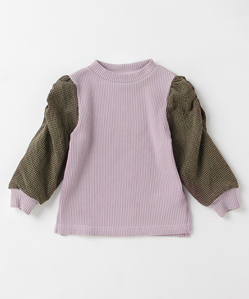 petit main（プティマイン）の「【リンク】ギンガムスリーブ長袖T（Tシャツ/カットソー・キッズ・ダークブラウン/アイボリー/ラベンダー・80ｃｍ/90cm/110cm/100cm/120cm/130cm）」の16枚目の写真