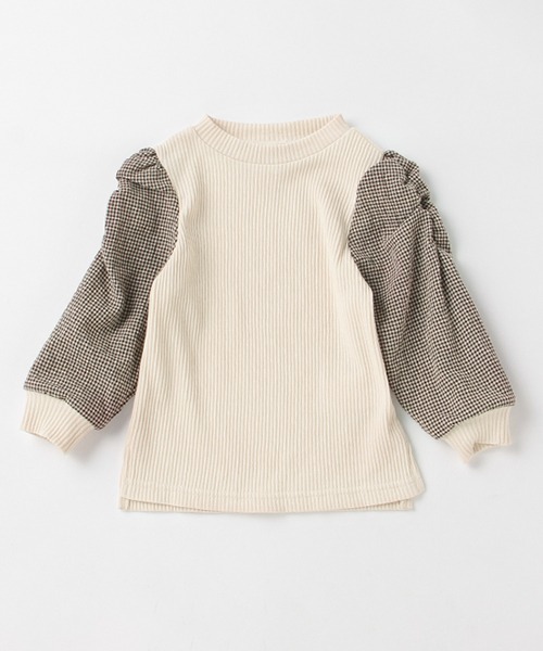 petit main（プティマイン）の「【リンク】ギンガムスリーブ長袖T（Tシャツ/カットソー・キッズ・ダークブラウン/アイボリー/ラベンダー・80ｃｍ/90cm/110cm/100cm/120cm/130cm）」の15枚目の写真