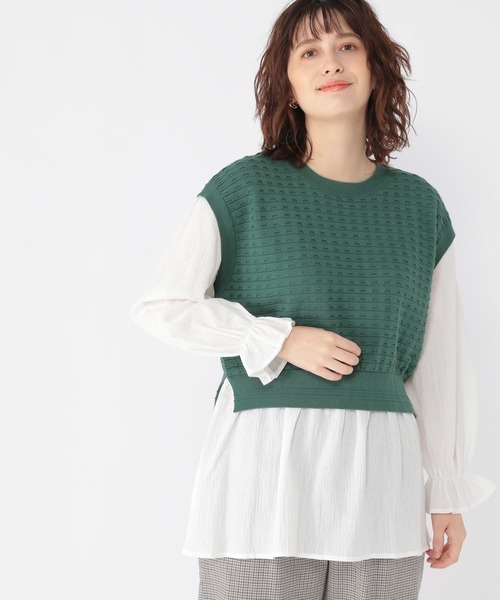 studio CLIP（スタディオクリップ）の「12ゲージベストレイヤード風プルオーバー（ニット/セーター・レディース・ブラック/グリーン/ライトベージュ・FREE）」の3枚目の写真