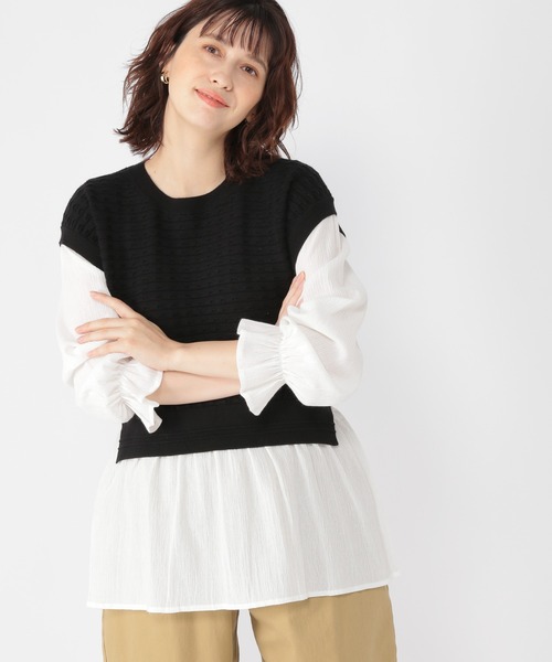 studio CLIP（スタディオクリップ）の「12ゲージベストレイヤード風プルオーバー（ニット/セーター・レディース・ブラック/グリーン/ライトベージュ・FREE）」の2枚目の写真