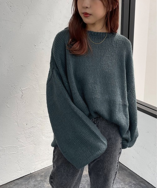 apres jour mignon(アプレジュールミニョン)の「ゆるだぼニット【ZOZOTOWN限定アイテム】(ニット/セーター・レディース・ダークブルー/マスタード/アイボリー/ブラック/ダークグリーン・フリー/X-LARGE)」の5枚目の写真
