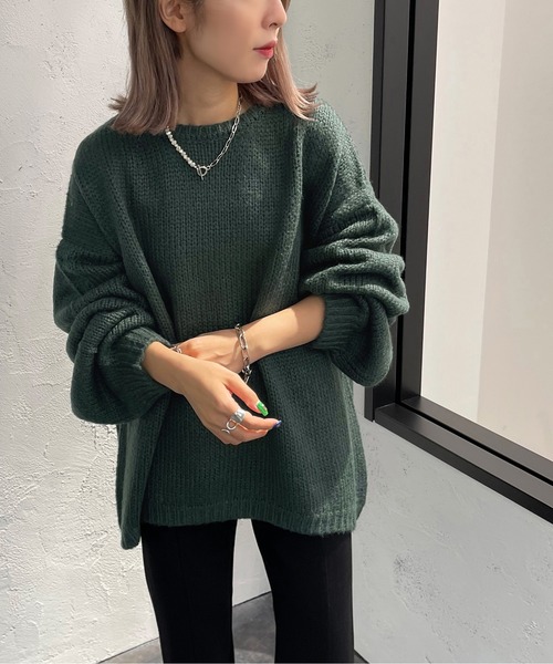 apres jour mignon(アプレジュールミニョン)の「ゆるだぼニット【ZOZOTOWN限定アイテム】(ニット/セーター・レディース・ダークブルー/マスタード/アイボリー/ブラック/ダークグリーン・フリー/X-LARGE)」の4枚目の写真