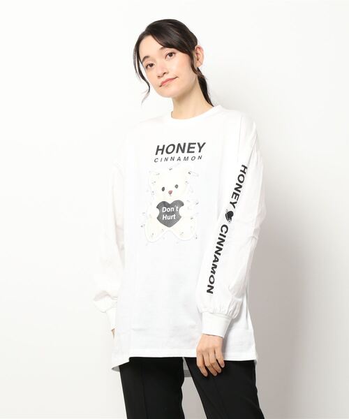 honey cinnamon くま ロンT ホワイト ハニーシナモン 長袖 Honey Cinnamon - honey cinnamon くま ロンT ホワイト ハニーシナモン