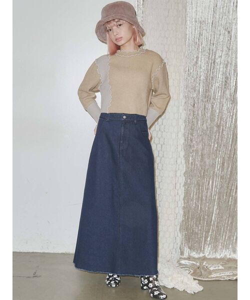 merry jenny（メリージェニー）の「メローアシメショートニット（ニット/セーター・レディース・アイボリー/ブラック/ベージュ・FREE）」の4枚目の写真