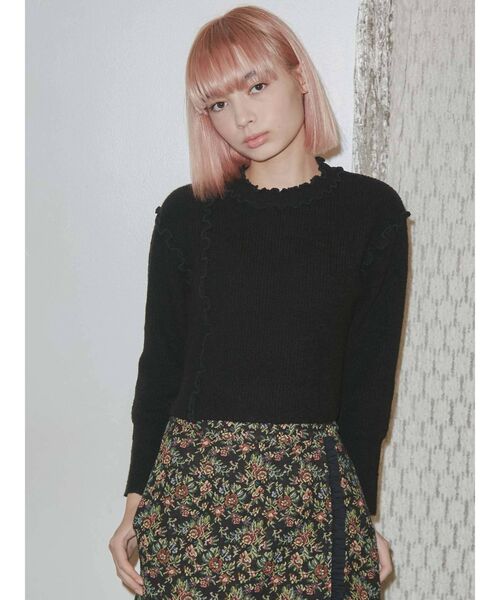 merry jenny（メリージェニー）の「メローアシメショートニット（ニット/セーター・レディース・アイボリー/ブラック/ベージュ・FREE）」の8枚目の写真