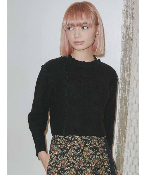 merry jenny（メリージェニー）の「メローアシメショートニット（ニット/セーター・レディース・アイボリー/ブラック/ベージュ・FREE）」の13枚目の写真