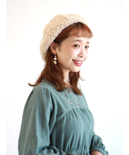 ehka sopo（エヘカソポ）の「シープボアベレー（ハンチング/ベレー帽・レディース・ブラウン/オフホワイト/モカ・ﾌﾘ-）」の2枚目の写真