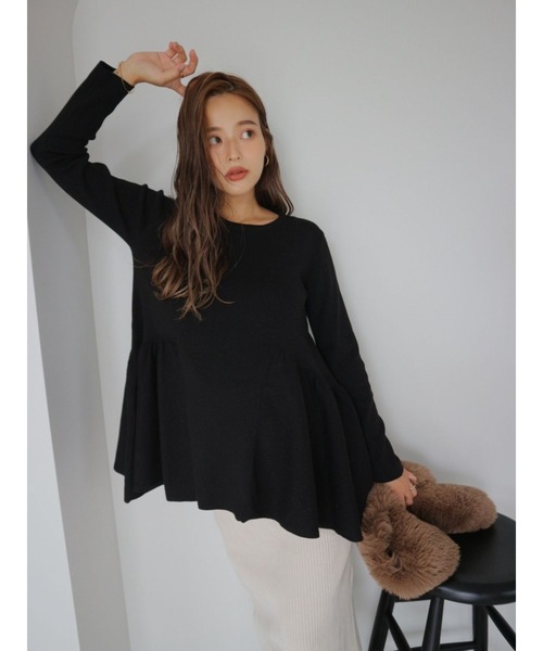 TRUNC（トランクエイティーエイト）の「Smooth Peplum Knit TOPS（ニット/セーター・レディース・ブラック/ブラウン系その他・FREE）」の6枚目の写真