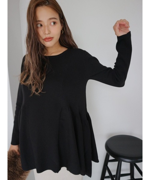 TRUNC（トランクエイティーエイト）の「Smooth Peplum Knit TOPS（ニット/セーター・レディース・ブラック/ブラウン系その他・FREE）」の3枚目の写真