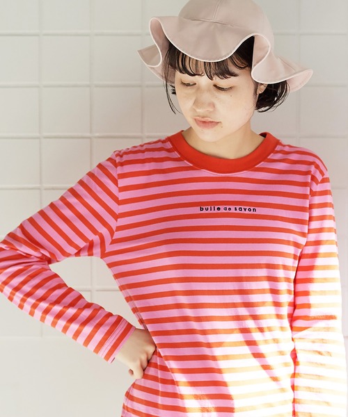 bulle de savon ロゴプルオーバー　ピンク bulle de savon（ビュルデサボン）の「CANDY border ロゴプル