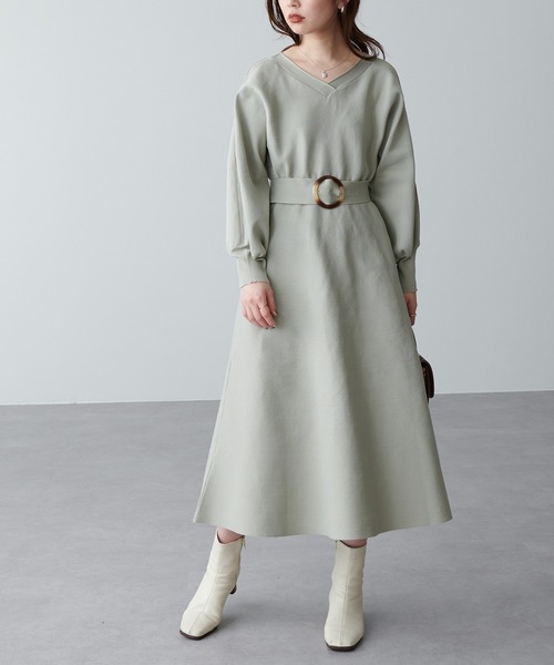 natural couture（ナチュラルクチュール）の「【WEB限定カラー有り】ふわ軽2WAY Aラインワンピース（ワンピース・レディース・オフホワイト/ミント/サックスブルー/ピンク/グレイッシュベージュ/ブラック・FREE）」の18枚目の写真