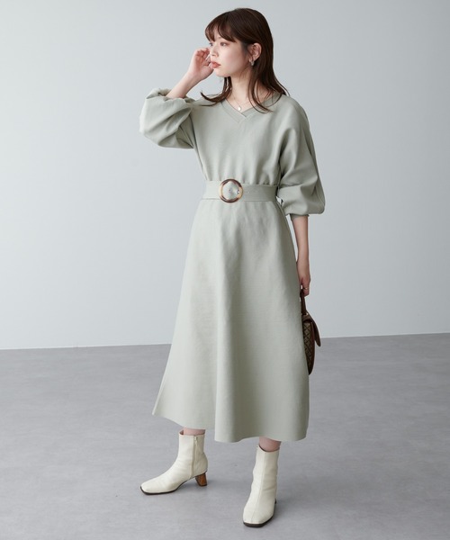 natural couture（ナチュラルクチュール）の「【WEB限定カラー有り】ふわ軽2WAY Aラインワンピース（ワンピース・レディース・オフホワイト/ミント/サックスブルー/ピンク/グレイッシュベージュ/ブラック・FREE）」の7枚目の写真