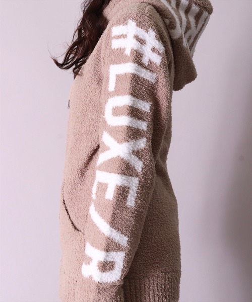 LUXE/R(ラグジュ)の「【ユニセックス】【LUXE/R】袖 & フード ロゴ ジャガード ニット ジップ パーカー(RMS)(パーカー・メンズ・ブラック/ベージュ/ネイビー・MEDIUM/LARGE)」の9枚目の写真