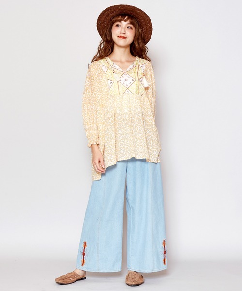 チャイハネ（チャイハネ）の「【チャイハネ】オルカジ刺繍デニムワイドパンツ（デニムパンツ・レディース・ライトブルー/ダークブルー・FREE）」の10枚目の写真