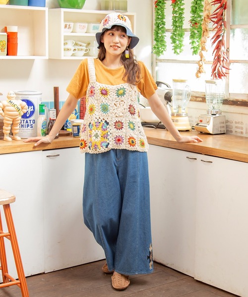 チャイハネ（チャイハネ）の「【チャイハネ】オルカジ刺繍デニムワイドパンツ（デニムパンツ・レディース・ライトブルー/ダークブルー・FREE）」の6枚目の写真