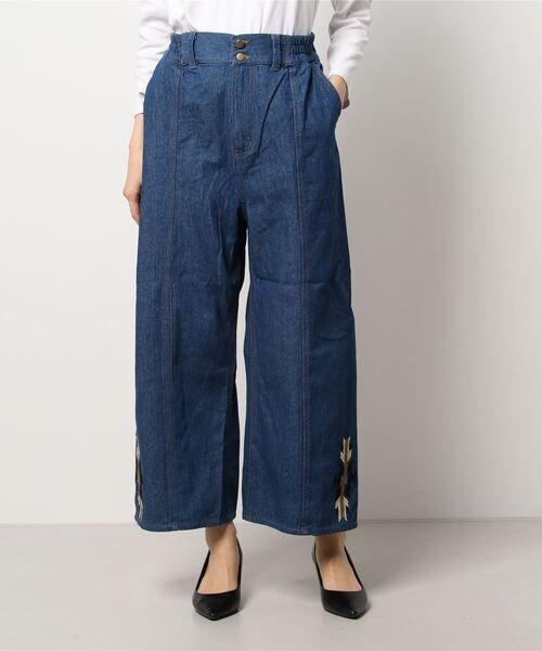チャイハネ（チャイハネ）の「【チャイハネ】オルカジ刺繍デニムワイドパンツ（デニムパンツ・レディース・ライトブルー/ダークブルー・FREE）」の3枚目の写真