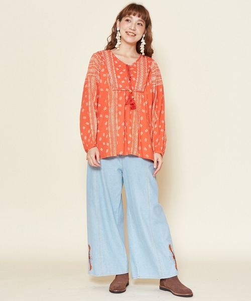 チャイハネ（チャイハネ）の「【チャイハネ】オルカジ刺繍デニムワイドパンツ（デニムパンツ・レディース・ライトブルー/ダークブルー・FREE）」の11枚目の写真