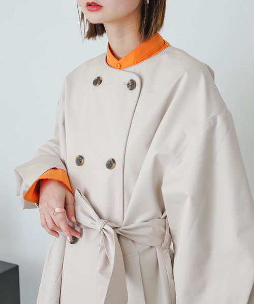 SENSE OF PLACE by URBAN RESEARCH（センスオブプレイスバイアーバンリサーチ）の「ノーカラーコクーンスリーブトレンチコート（トレンチコート・レディース・ライトベージュ/ベージュ・ONE）」の4枚目の写真