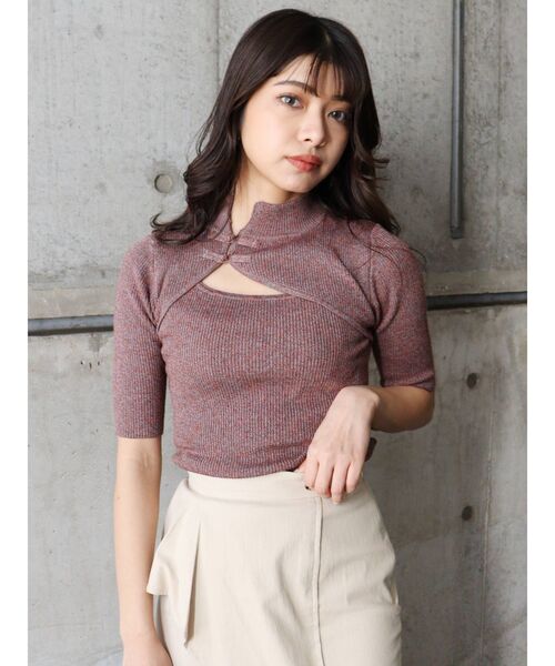 MURUA(ムルーア)の「チャイナタイトハーフニット(ニット/セーター・レディース・ブラック/オレンジ/ブルー/グリーン・FREE)」の6枚目の写真