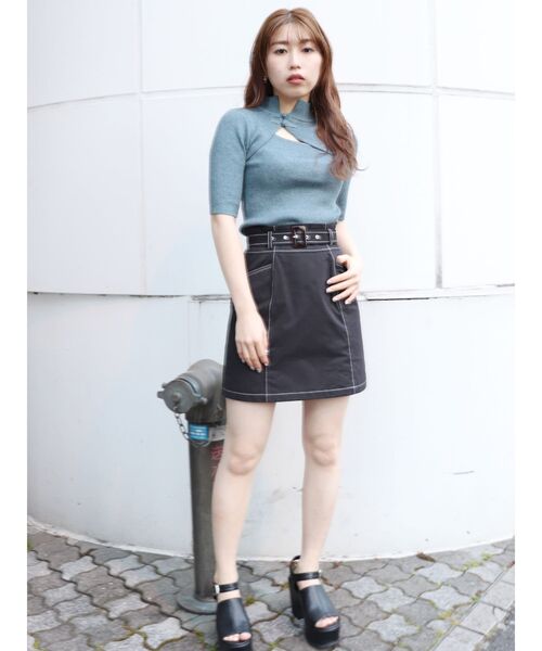 MURUA(ムルーア)の「チャイナタイトハーフニット(ニット/セーター・レディース・ブラック/オレンジ/ブルー/グリーン・FREE)」の17枚目の写真