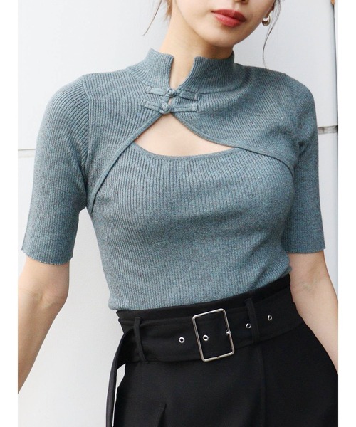 MURUA(ムルーア)の「チャイナタイトハーフニット(ニット/セーター・レディース・ブラック/オレンジ/ブルー/グリーン・FREE)」の3枚目の写真