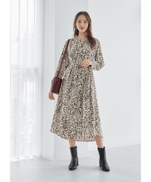 Luxe レオパドット柄ギャザーワンピース ワンピース Deli スタイルデリ のワンピース Style Deli Luxe