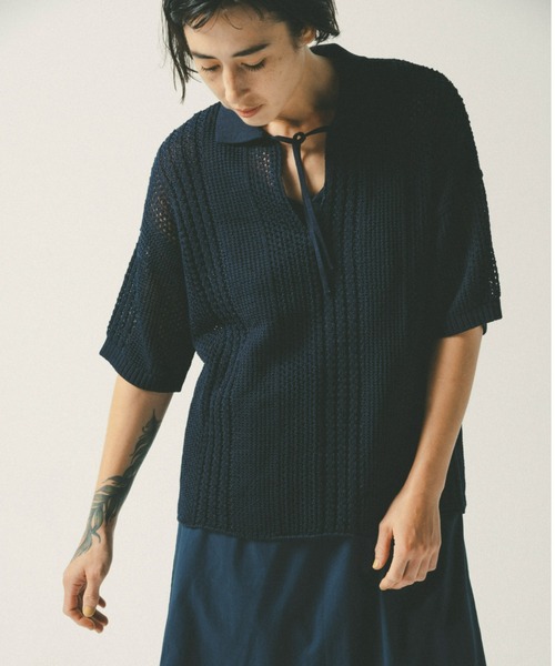 sawa takai(サワ タカイ)の「MULTI STRIPE BIG POLO(Tシャツ/カットソー・レディース・パープル/ゴールド/ネイビー系・S)」の2枚目の写真
