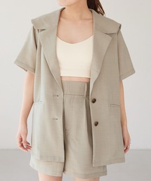 Heather | リネンライクセーラーカラー半袖ジャケット　275483(テーラードジャケット)