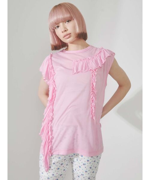merry jenny（メリージェニー）の「frillyルーズチュニックタンクトップ（Tシャツ/カットソー・レディース・オフホワイト/ブラック/ピンク・FREE）」の6枚目の写真