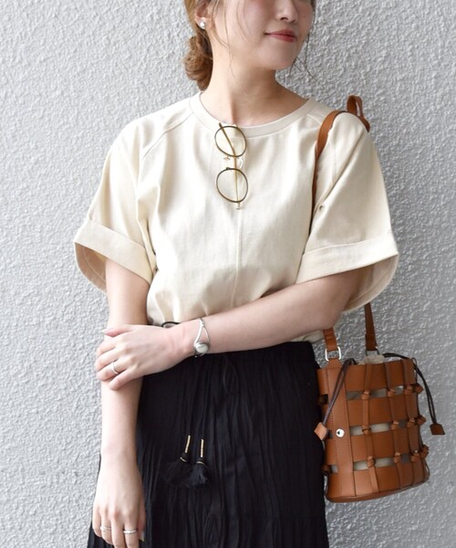 SHIPS any(シップス エニィ)の「SHIPS any:〈抗菌消臭〉USAコットン ラグラン TEE(Tシャツ/カットソー・レディース・チャコールグレー/ホワイト/ベージュ/ライトグリーン・ONE SIZE)」の4枚目の写真