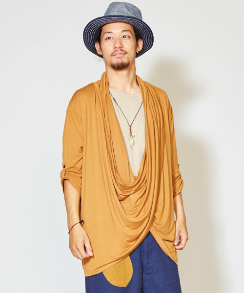 チャイハネ（チャイハネ）の「【チャイハネ】カットソードレープMEN'Sカーディガン（カーディガン/ボレロ・メンズ・カーキ/ターコイズブルー/ブラック/キャメル/ブルー/パープル・FREE）」の6枚目の写真