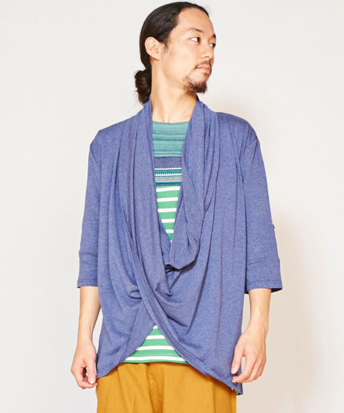 チャイハネ（チャイハネ）の「【チャイハネ】カットソードレープMEN'Sカーディガン（カーディガン/ボレロ・メンズ・カーキ/ターコイズブルー/ブラック/キャメル/ブルー/パープル・FREE）」の5枚目の写真