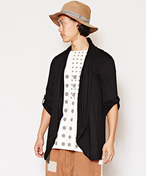 チャイハネ（チャイハネ）の「【チャイハネ】カットソードレープMEN'Sカーディガン（カーディガン/ボレロ・メンズ・カーキ/ターコイズブルー/ブラック/キャメル/ブルー/パープル・FREE）」の2枚目の写真