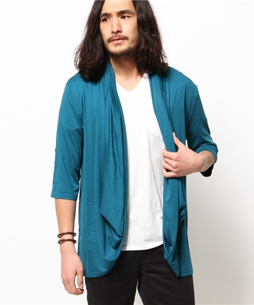 チャイハネ（チャイハネ）の「【チャイハネ】カットソードレープMEN'Sカーディガン（カーディガン/ボレロ・メンズ・カーキ/ターコイズブルー/ブラック/キャメル/ブルー/パープル・FREE）」の4枚目の写真